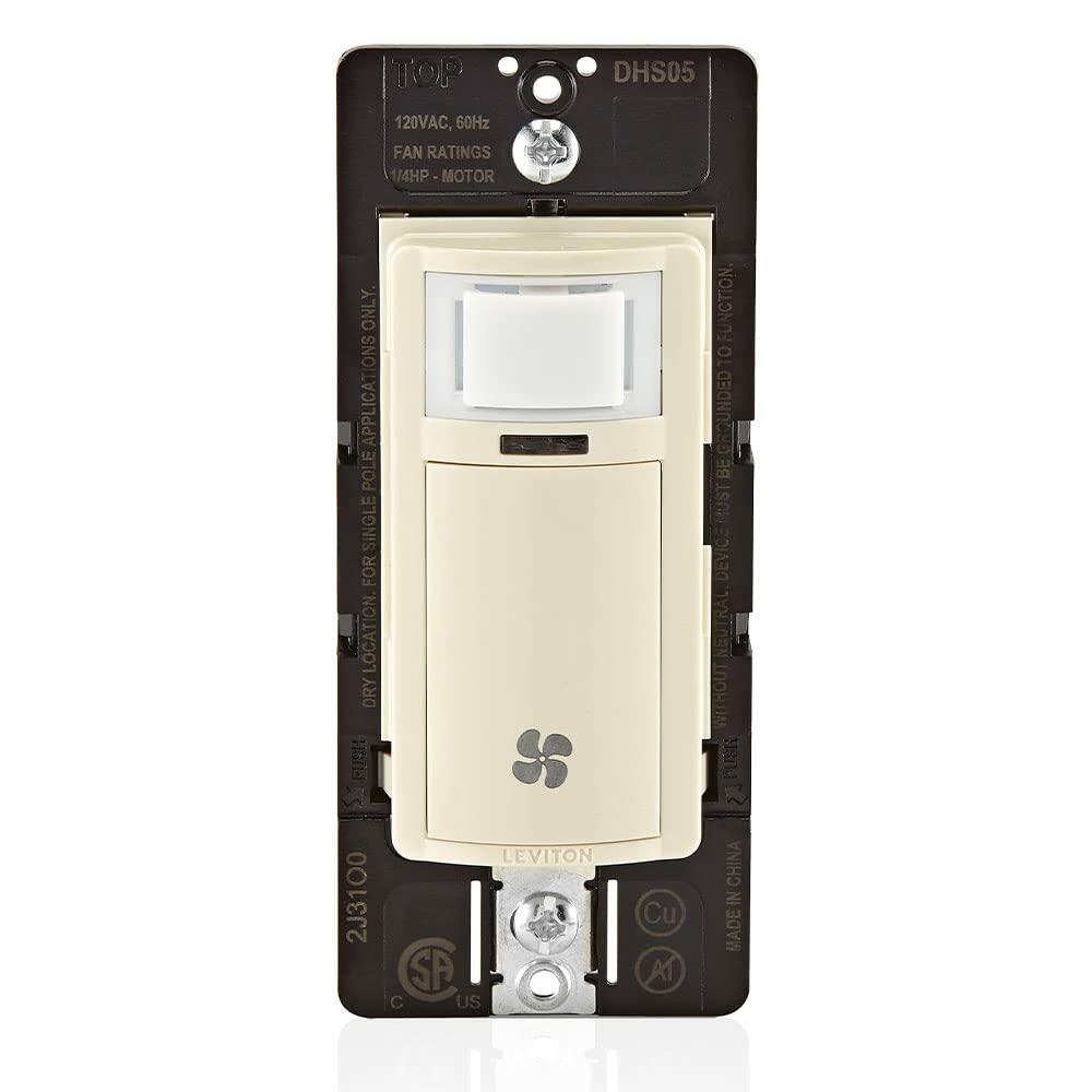 Leviton Decora in-Wall Humidity Sensor and Fan Control Switch, 1/4 HP, Residential Grade, Single Pole, Light Almond, DHS05-1LT