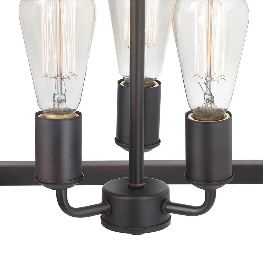 Hampton Bay Boswell Quarter Distressed Black Farmhouse Chandelier, 3-Light Pendant Chandelier/Fresh Three-Light Pendant/Vintage Bulbs to Enhance Features in Kitchen - Like New