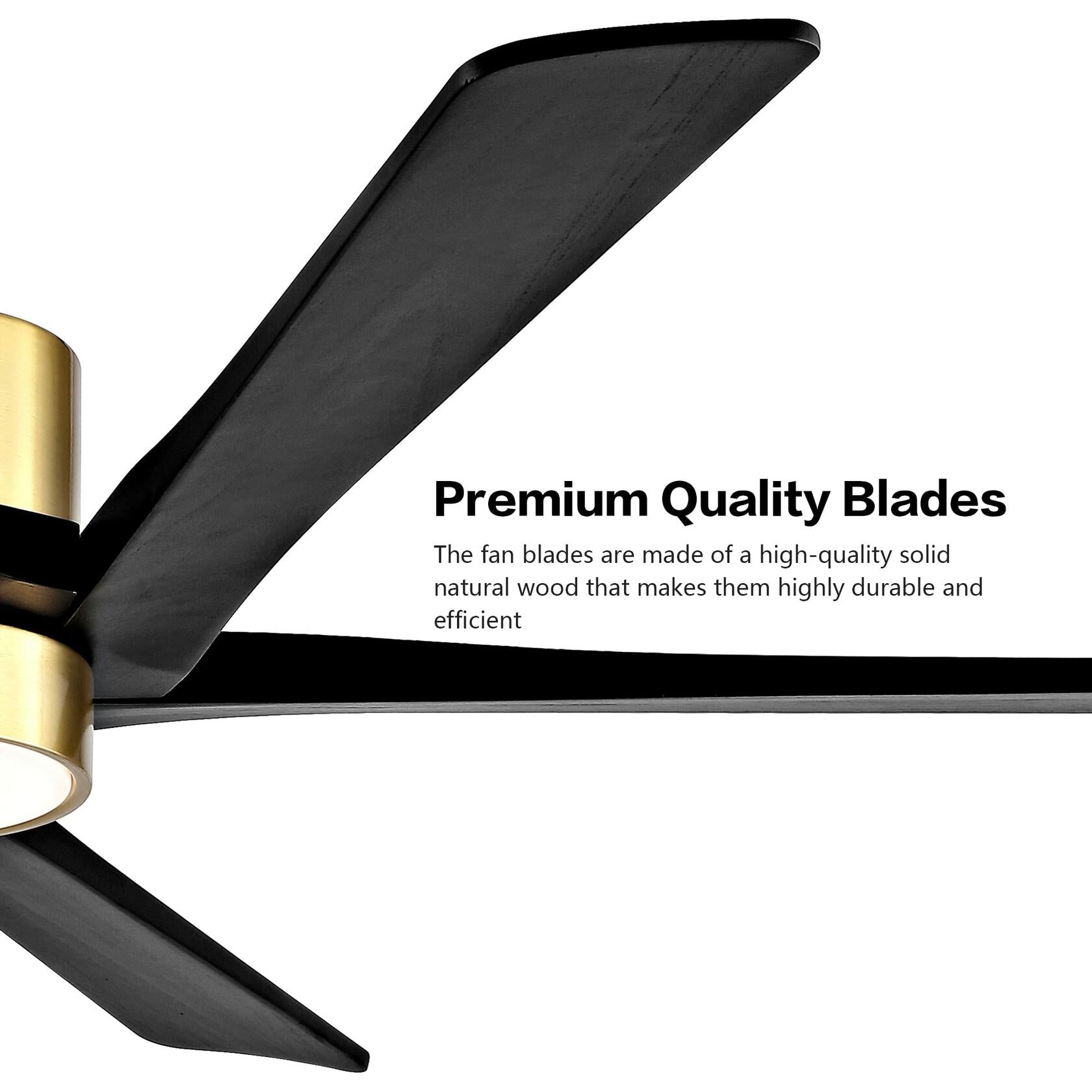 WINGBO 64 Inch DC Ceiling Fan with Lights and Remote Control, 5 Reversible Carved Wood Blades, 6-Speed Noiseless DC Motor, Modern Ceiling Fan in Brass Finish with Balck Blades, ETL Listed - Like New
