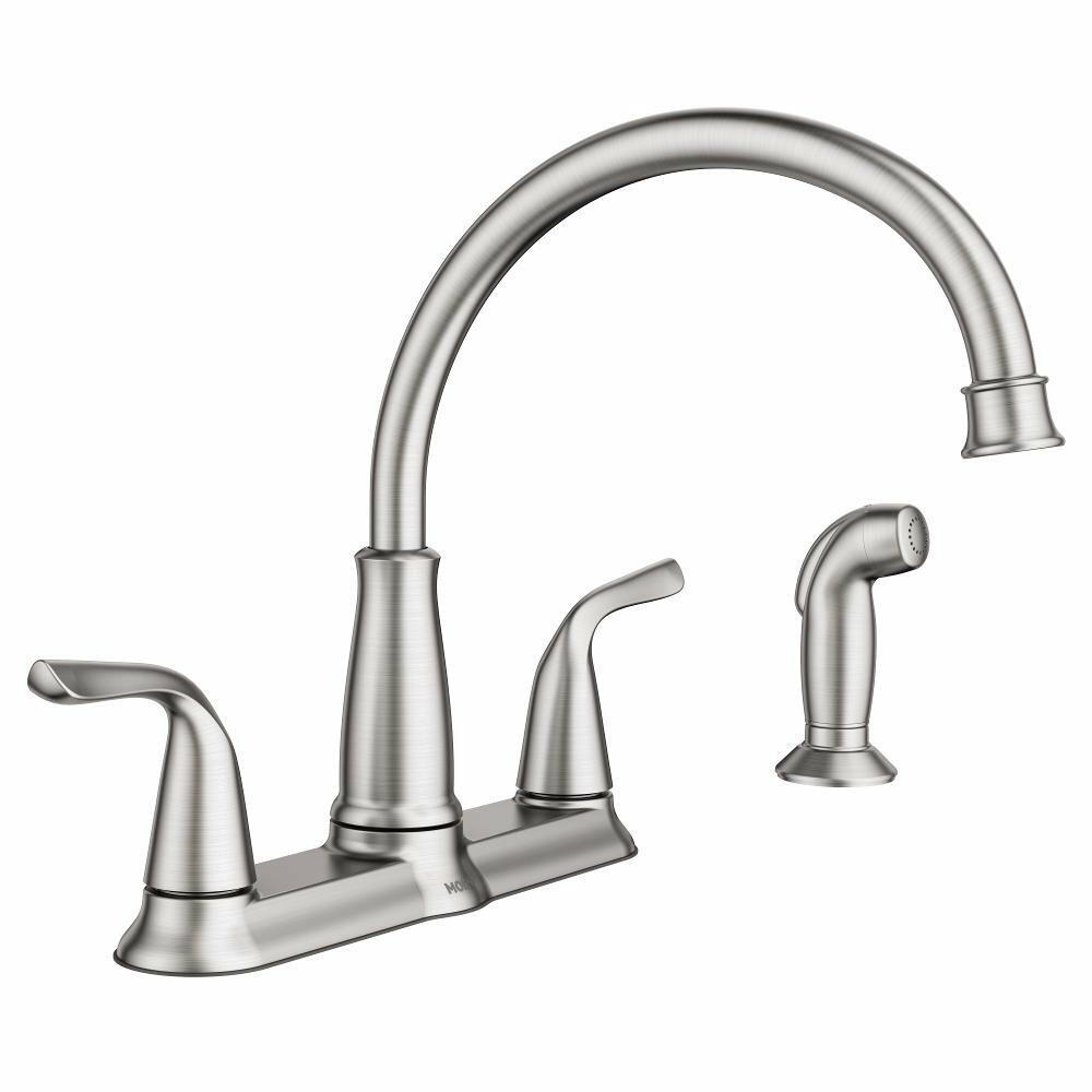 MOEN Brecklyn 87102SRS 2-Handle Standard Kitchen Faucet with Side Sprayer in Spot Resist Stainless