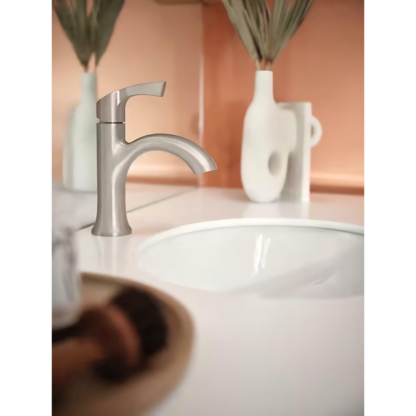 MOEN Korek 84466SRN Single Hole Single-Handle Bathroom Faucet with Deck Plate Included in Brushed Nickel