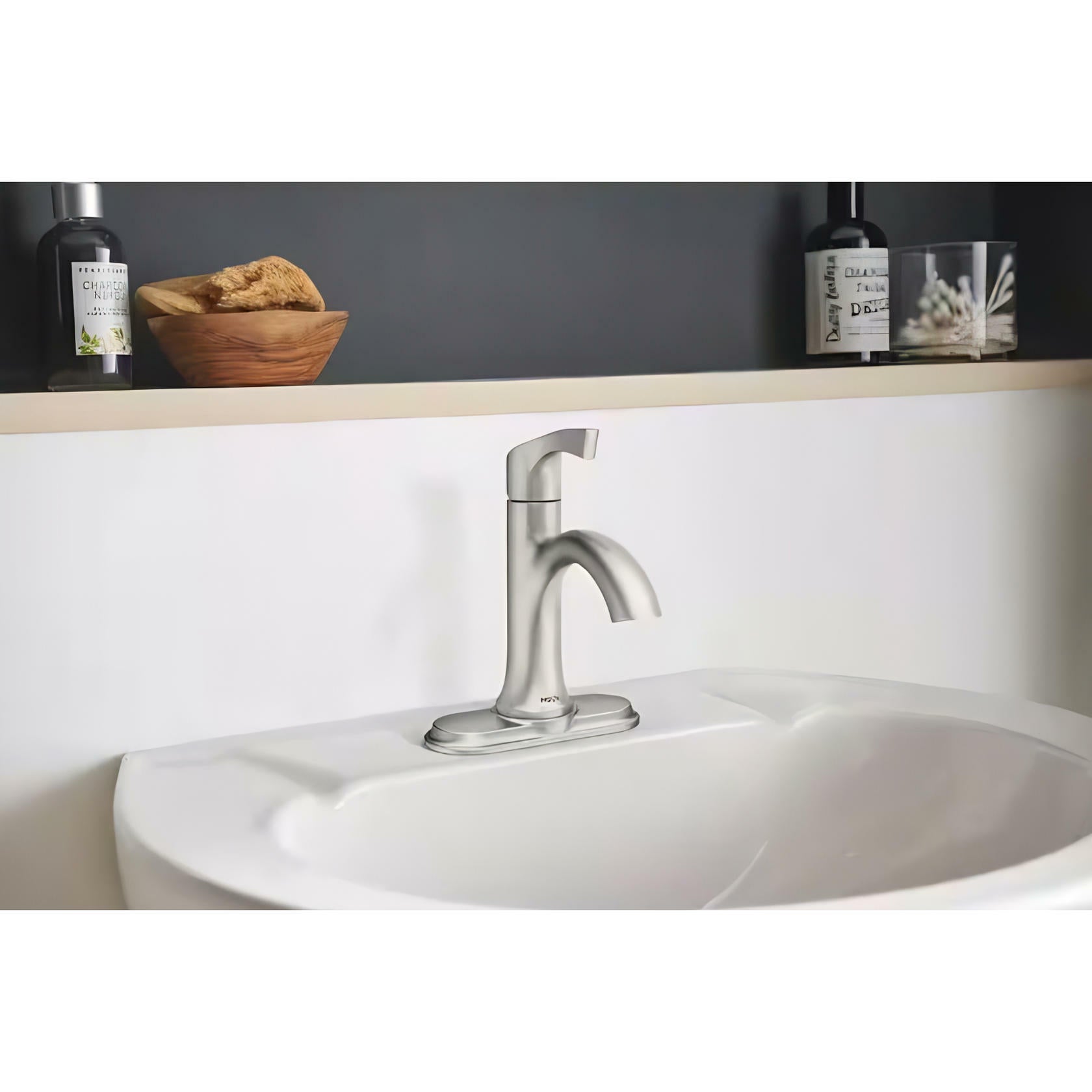 MOEN Korek 84466SRN Single Hole Single-Handle Bathroom Faucet with Deck Plate Included in Brushed Nickel