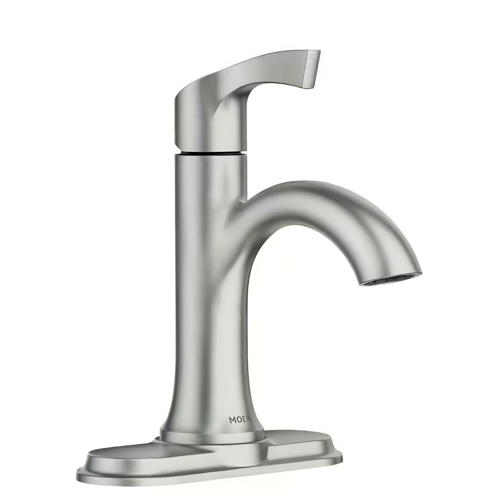 MOEN Korek 84466SRN Single Hole Single-Handle Bathroom Faucet with Deck Plate Included in Brushed Nickel