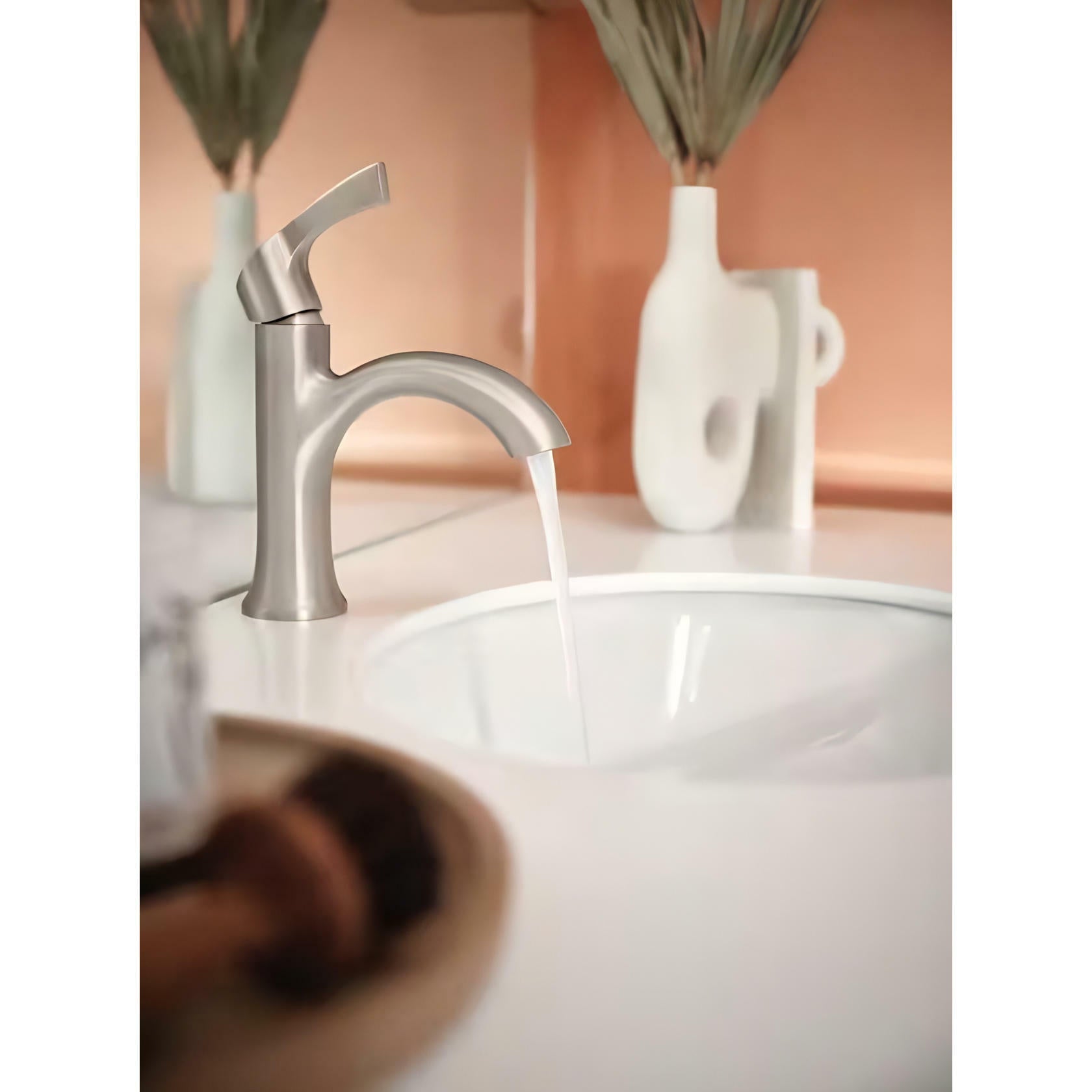 MOEN Korek 84466SRN Single Hole Single-Handle Bathroom Faucet with Deck Plate Included in Brushed Nickel