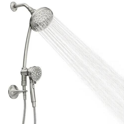 MOEN Attract 28586SRN with Magnetix 6-Spray Patterns 6.75 in. Wall Mount Dual Shower Heads with Slidebar in Spot Resist Brushed Nickel