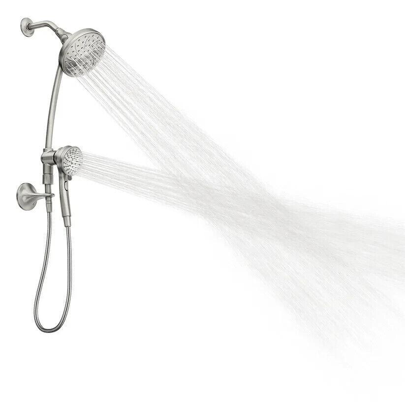 MOEN Attract 28586SRN with Magnetix 6-Spray Patterns 6.75 in. Wall Mount Dual Shower Heads with Slidebar in Spot Resist Brushed Nickel