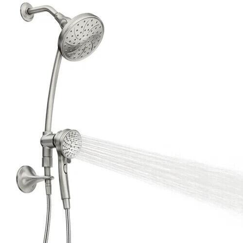 MOEN Attract 28586SRN with Magnetix 6-Spray Patterns 6.75 in. Wall Mount Dual Shower Heads with Slidebar in Spot Resist Brushed Nickel