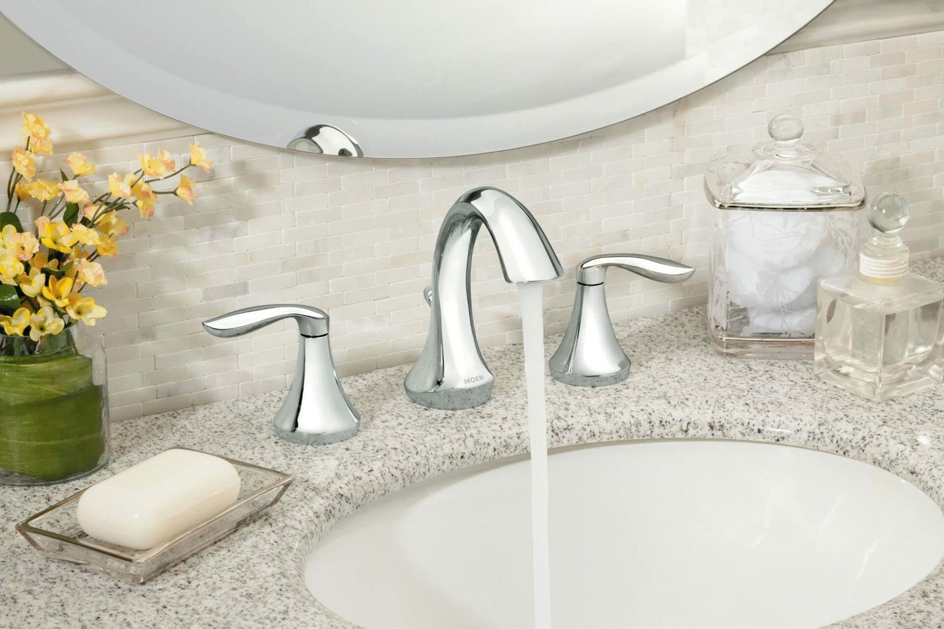 MOEN Eva T6420 Widespread 2-Handle High-Arc Bathroom Faucet Trim Kit in Chrome (Valve Not Included)