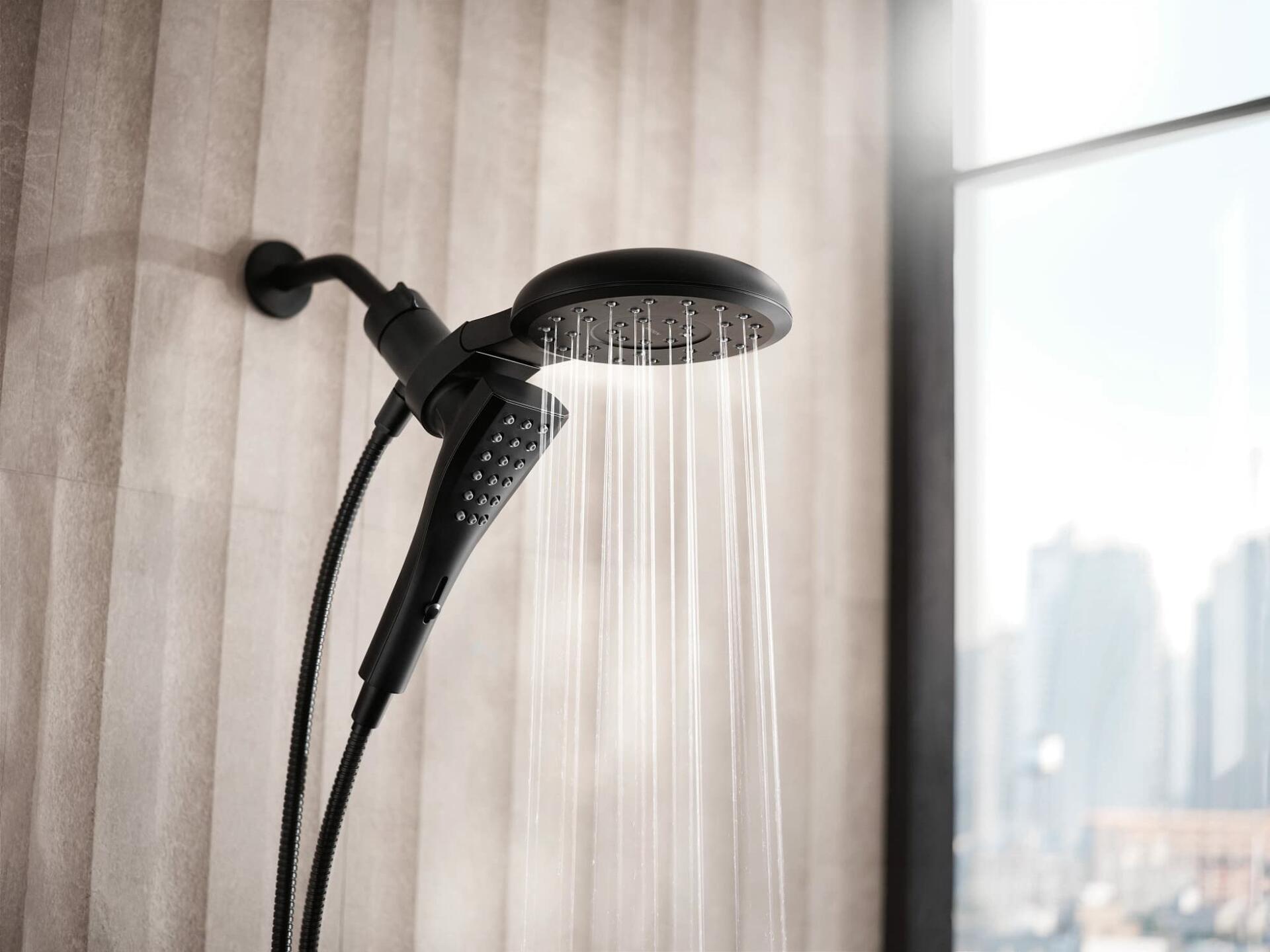 MOEN Verso 220C3BL 8-Spray Patterns with 1.75 GPM 7 in. Wall Mount Dual Handheld Shower Heads with Infiniti Dial in Matte Black