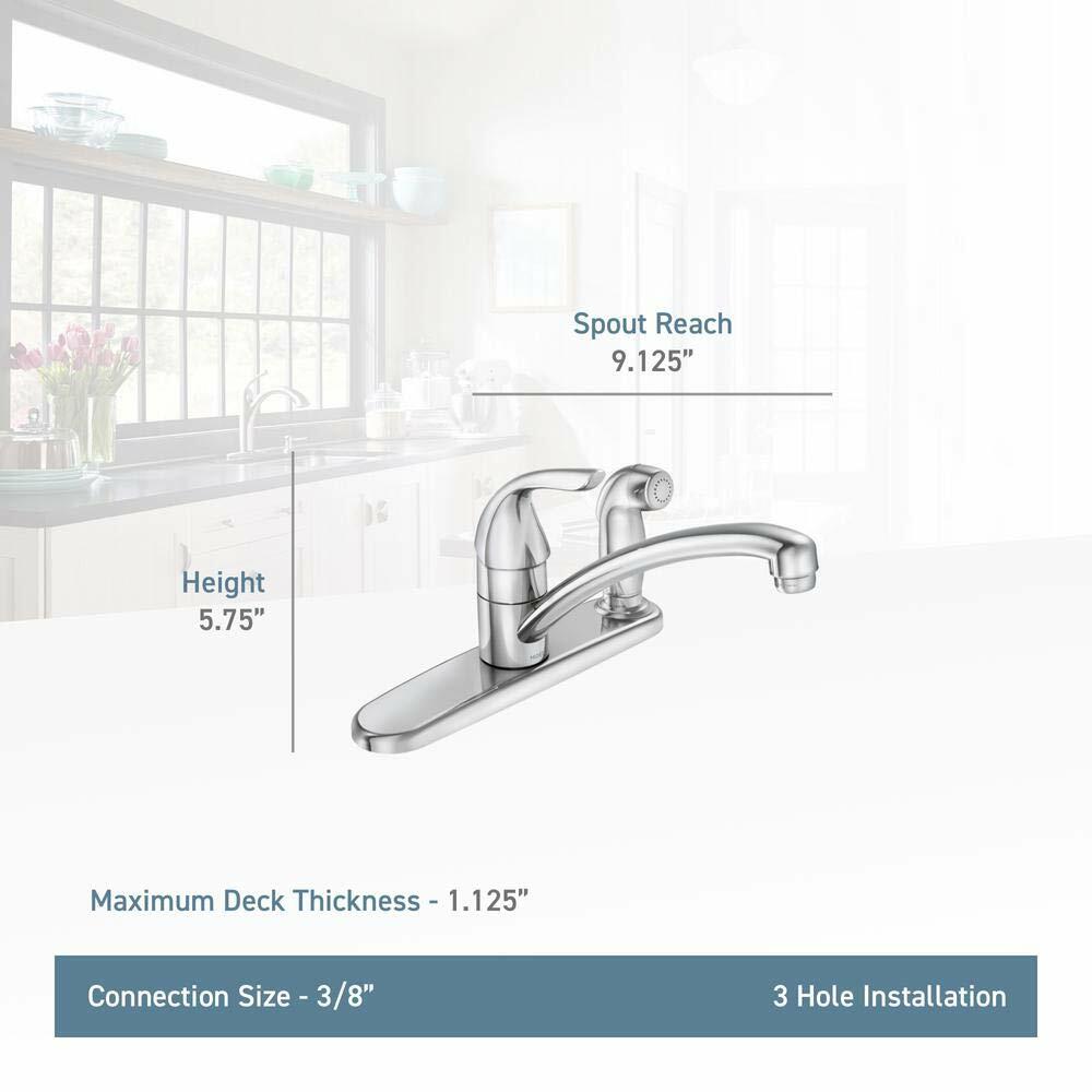 MOEN Adler 87203 Single-Handle Low Arc Kitchen Faucet with in Deck Side Sprayer in Chrome