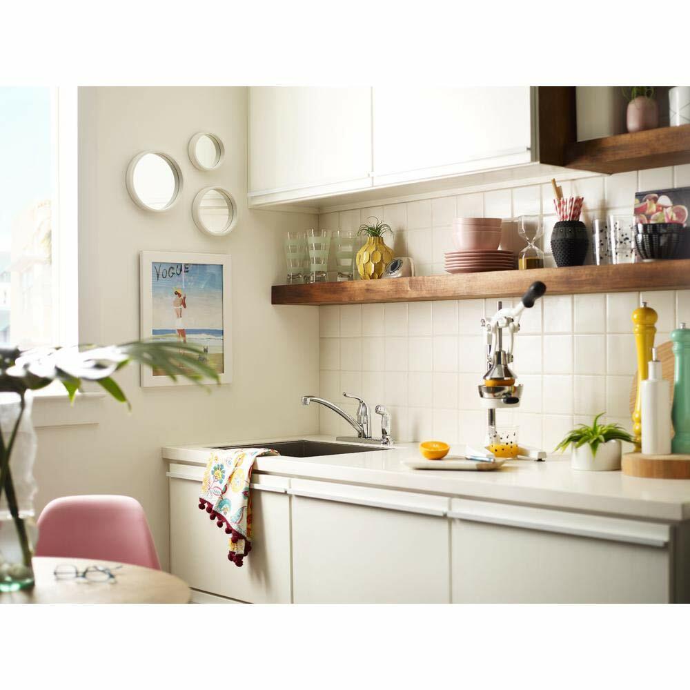 MOEN Adler 87203 Single-Handle Low Arc Kitchen Faucet with in Deck Side Sprayer in Chrome