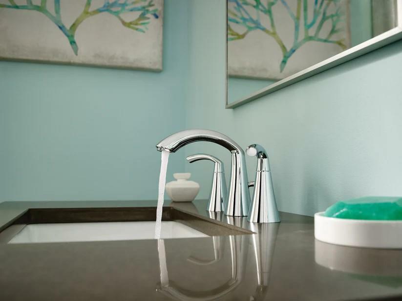 MOEN Glyde T6173 Two-Handle 8-Inch Widespread High Arc Modern Bathroom Sink Faucet in Chrome (Valve Required)