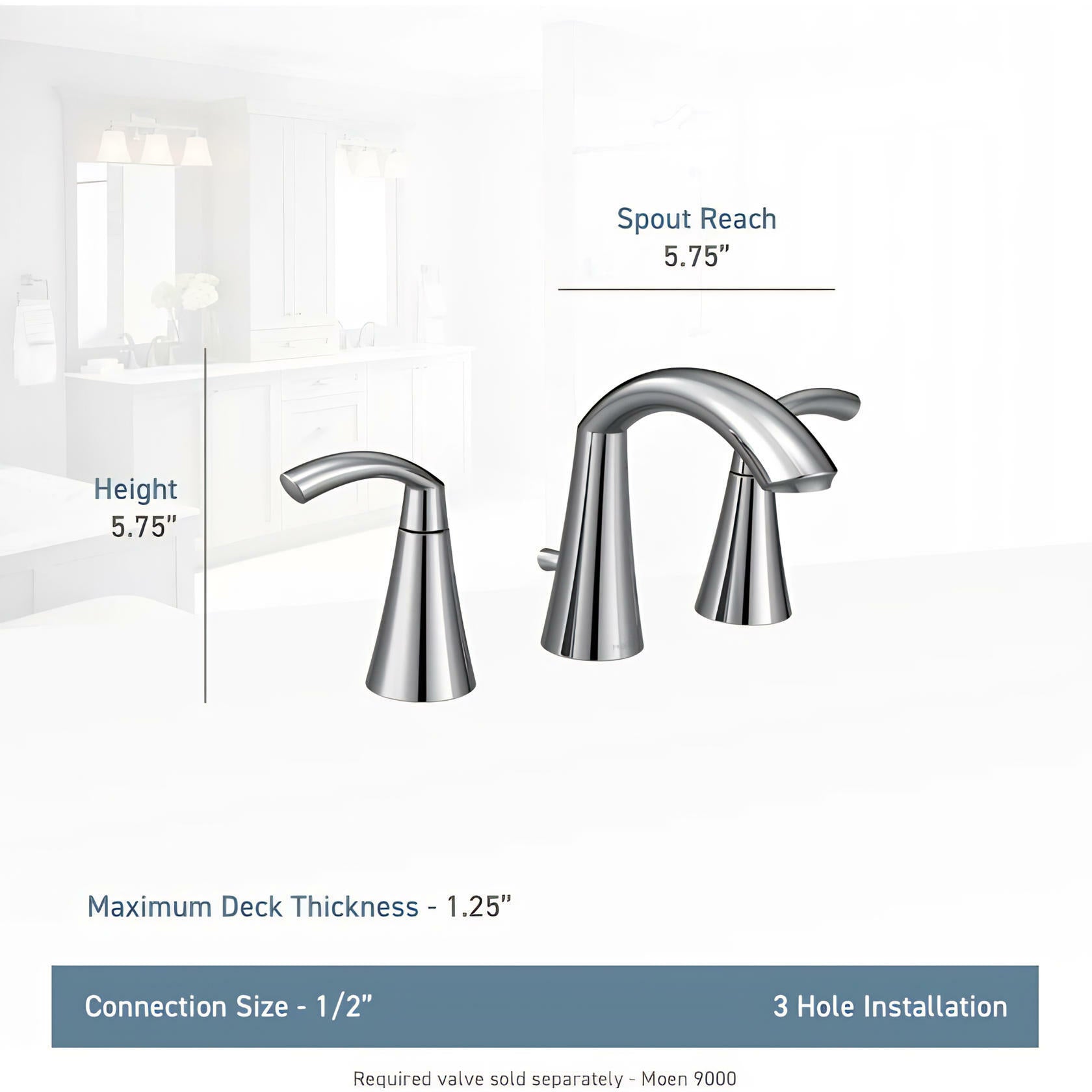 MOEN Glyde T6173 Two-Handle 8-Inch Widespread High Arc Modern Bathroom Sink Faucet in Chrome (Valve Required)