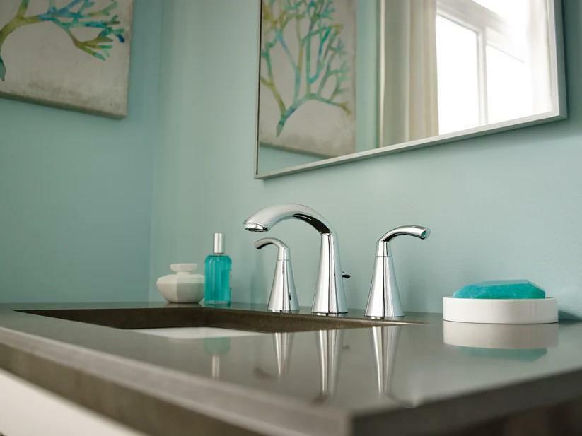 MOEN Glyde T6173 Two-Handle 8-Inch Widespread High Arc Modern Bathroom Sink Faucet in Chrome (Valve Required)