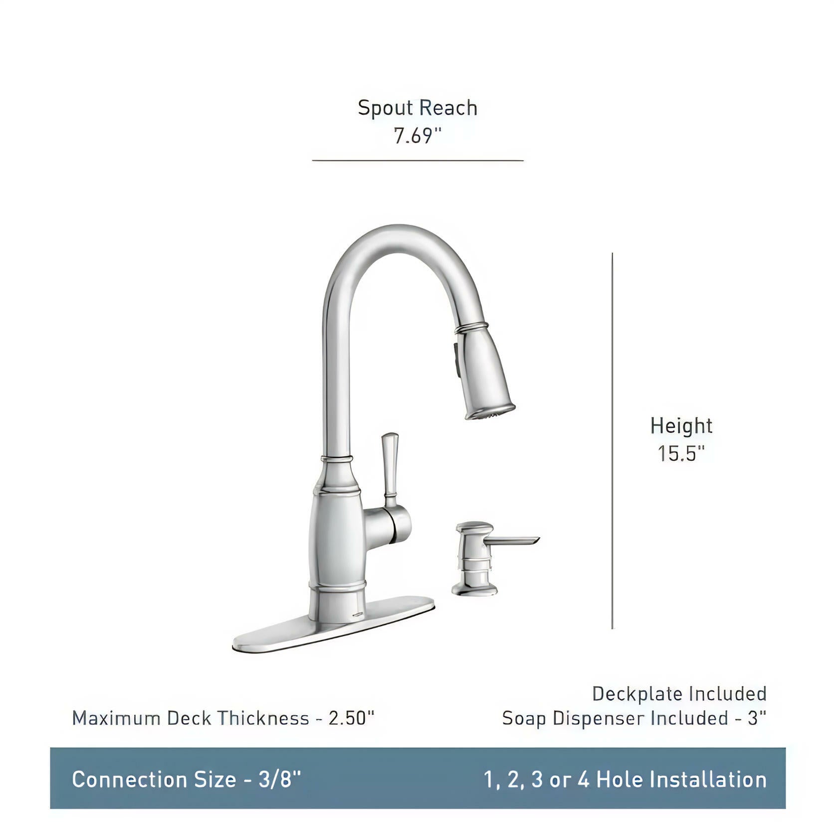 MOEN Noell 87791BRB Single-Handle Pull-Down Sprayer Kitchen Faucet with Reflex, Soap Dispenser and Power Clean in Mediterranean Bronze