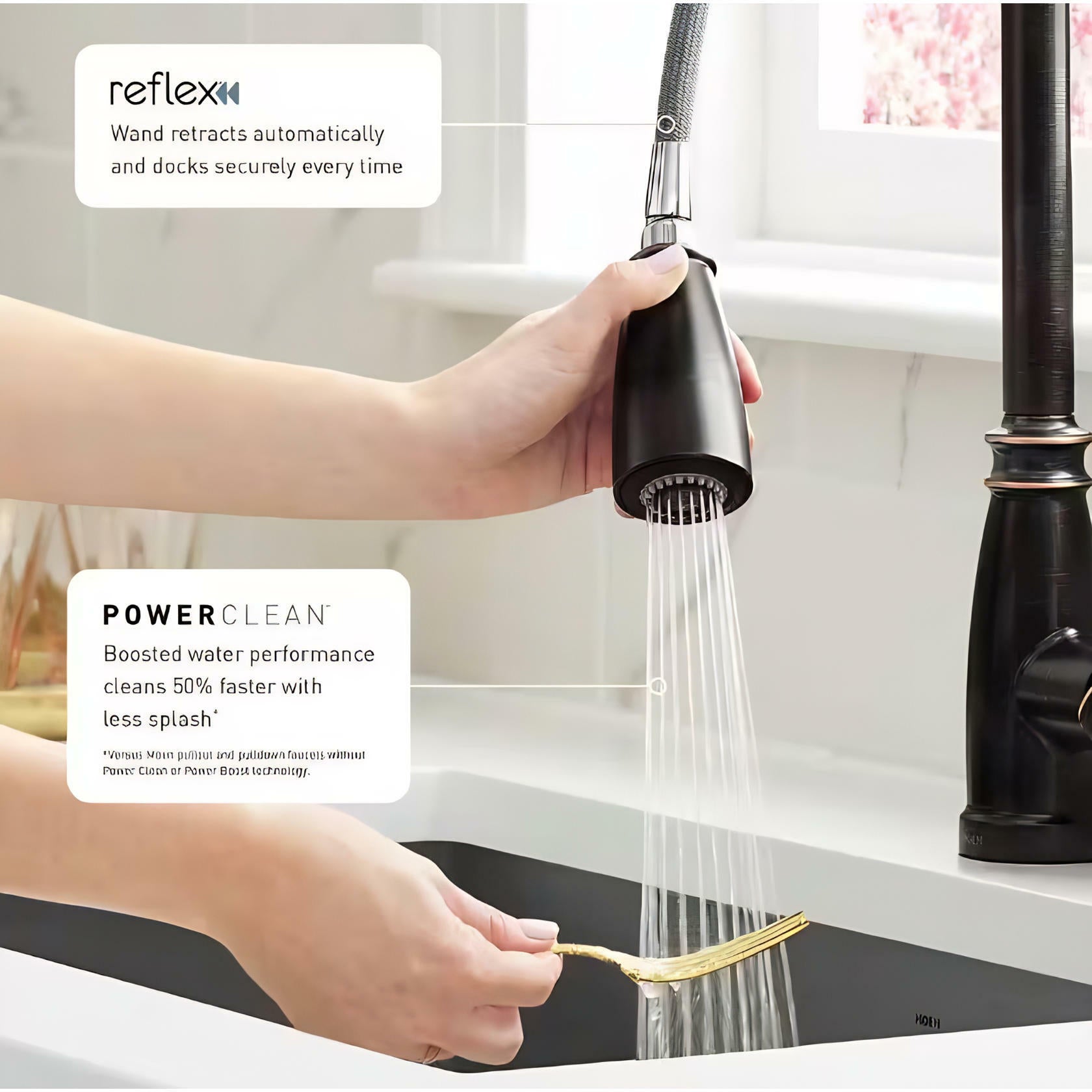 MOEN Noell 87791BRB Single-Handle Pull-Down Sprayer Kitchen Faucet with Reflex, Soap Dispenser and Power Clean in Mediterranean Bronze