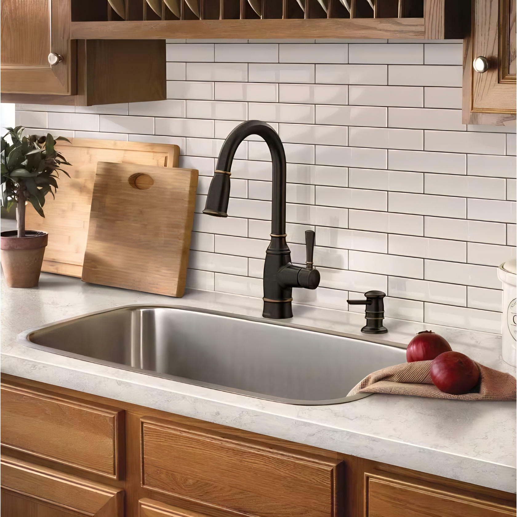 MOEN Noell 87791BRB Single-Handle Pull-Down Sprayer Kitchen Faucet with Reflex, Soap Dispenser and Power Clean in Mediterranean Bronze