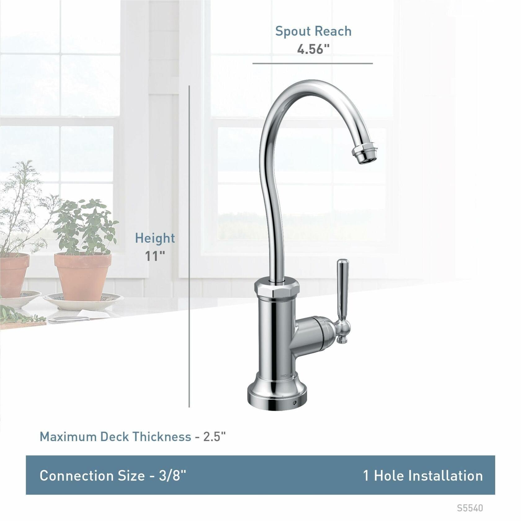 Moen Chrome Paterson Sip Industrial Cold Water Kitchen Beverage Faucet with Optional Filtration System, S5540