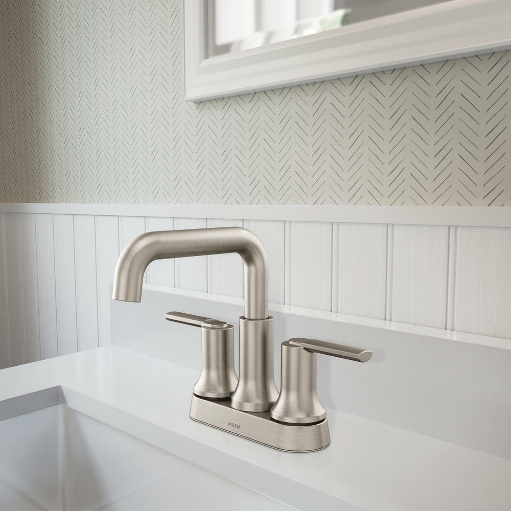 MOEN Zyla 84141SRN Two Handle High Arc Bathroom Faucet Spot Resist Brushed Nickel