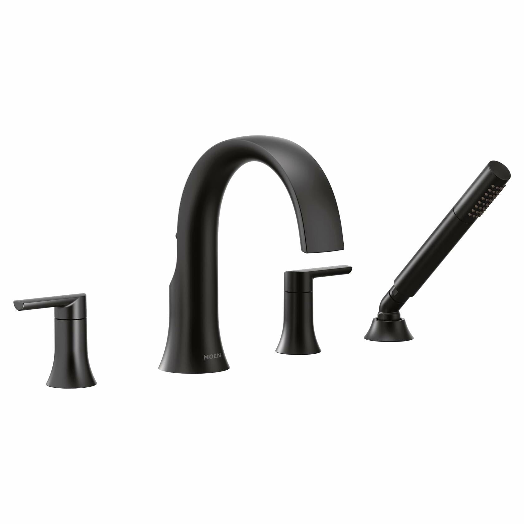 MOEN Doux TS984BL Two-Handle Deck Mount Roman Tub Faucet Trim Kit with Hand Shower in Matte Black (Valve Not Included)