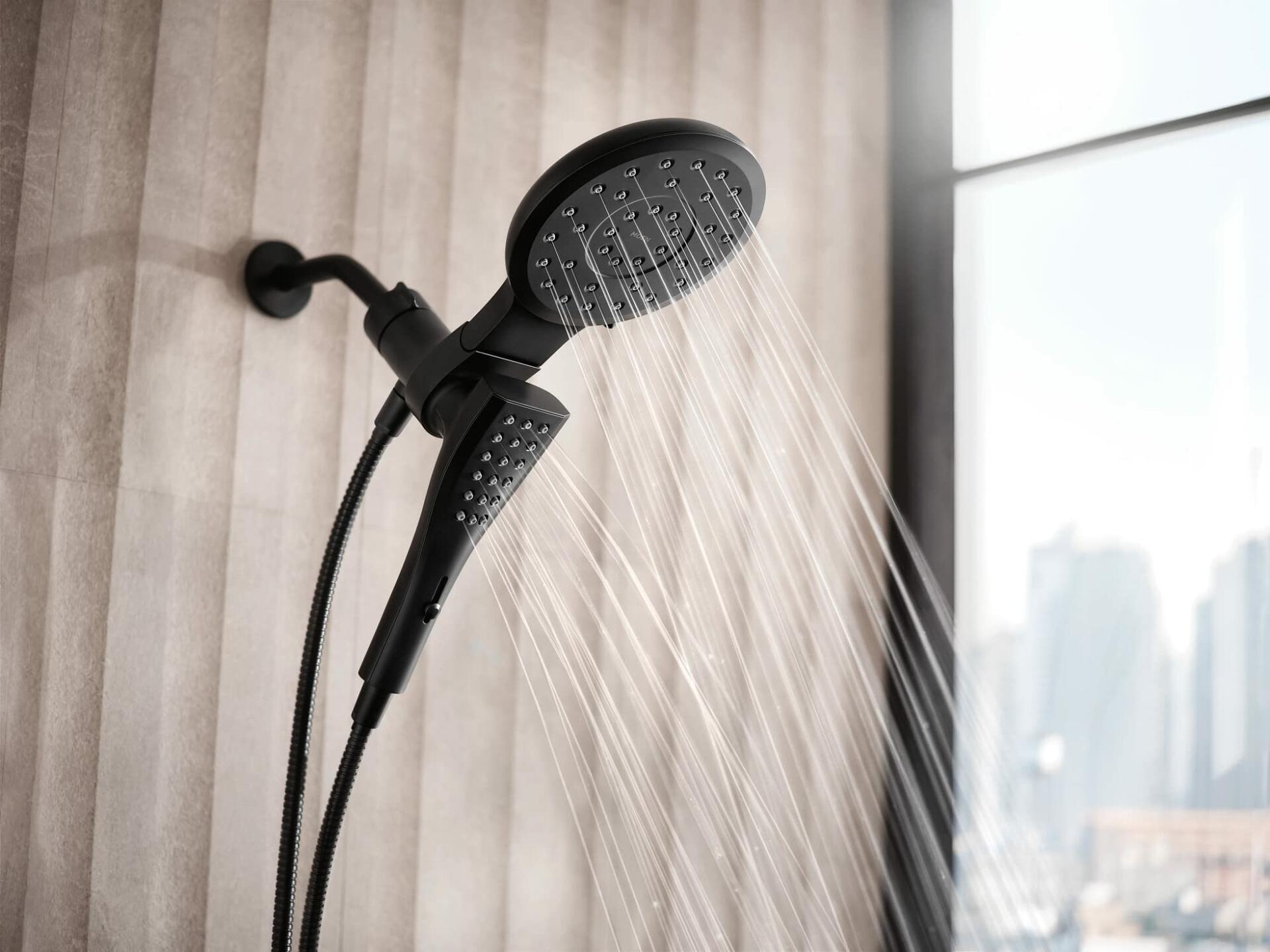 MOEN Verso 220C3EPBL 8-Spray Patterns with 1.75 GPM 7 in. Wall Mount Dual Handheld Shower Heads with Infiniti Dial in Matte Black