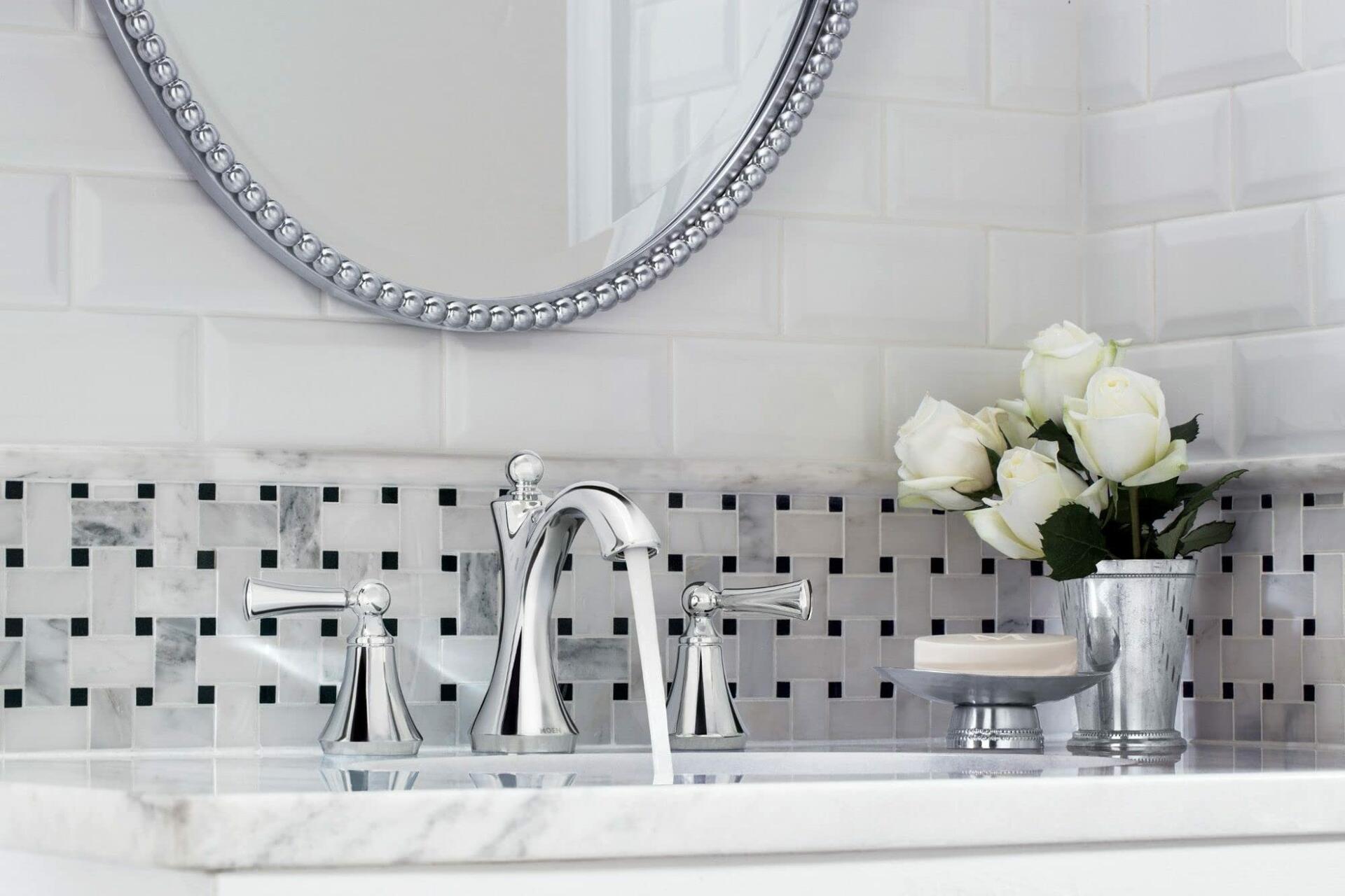 MOEN Wynford T4520 Two-Handle Widespread High-Arc Bathroom Faucet with Lever Handles in Chrome (Valve Required)