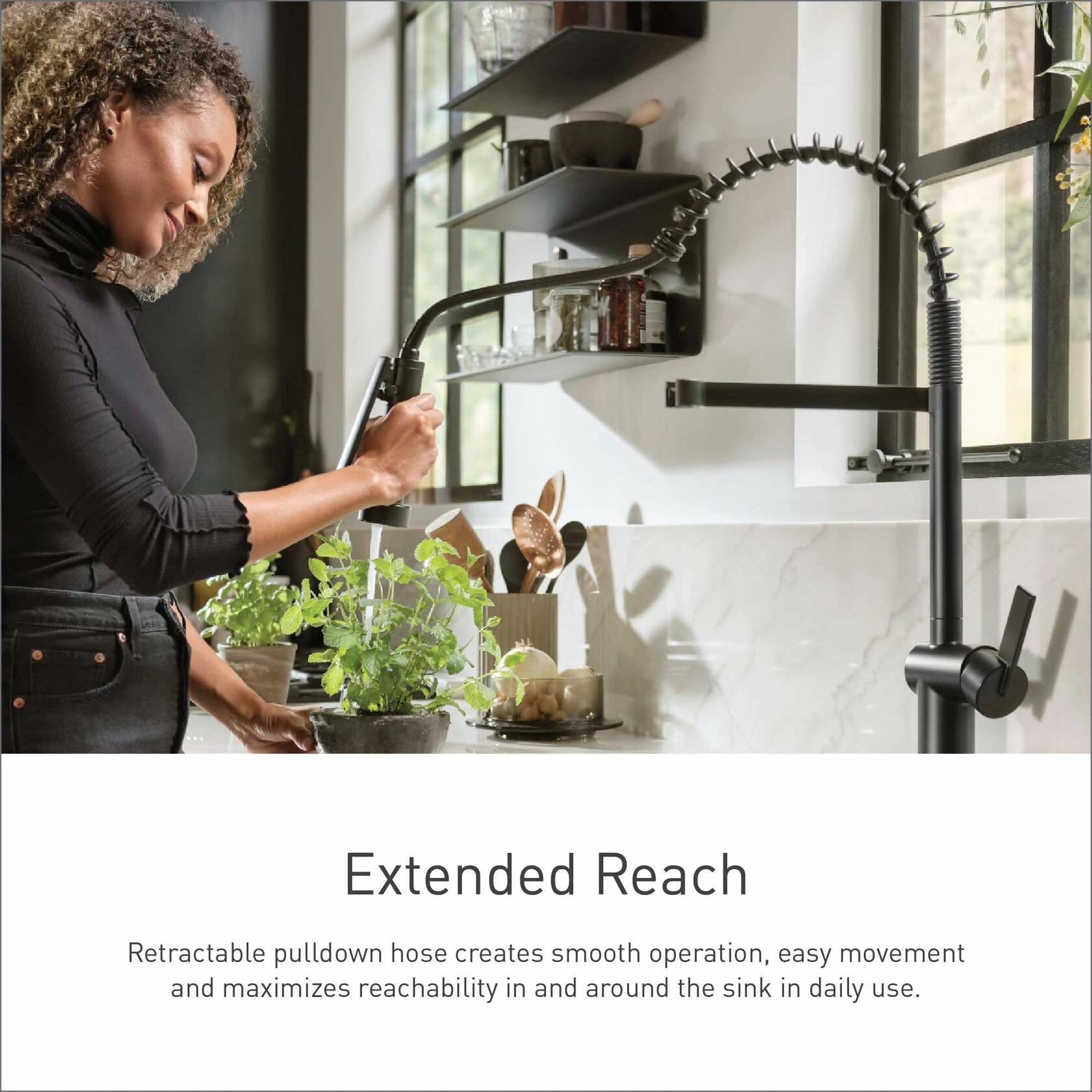 MOEN Paterson S72103BL Single-Handle Pre-Rinse Spring Pulldown Sprayer Kitchen Faucet with Power Clean in Matte Black