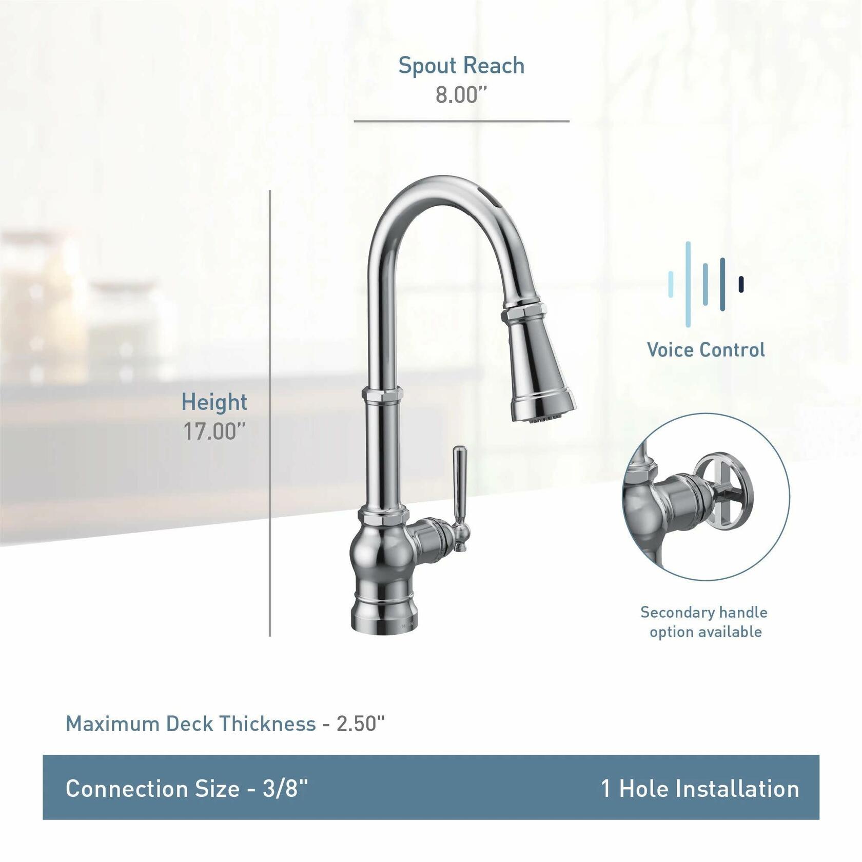 MOEN Paterson S75003EV2BL Smart Faucet Touchless Pull-Down Sprayer Kitchen Faucet with Voice and Motion Control in Matte Black