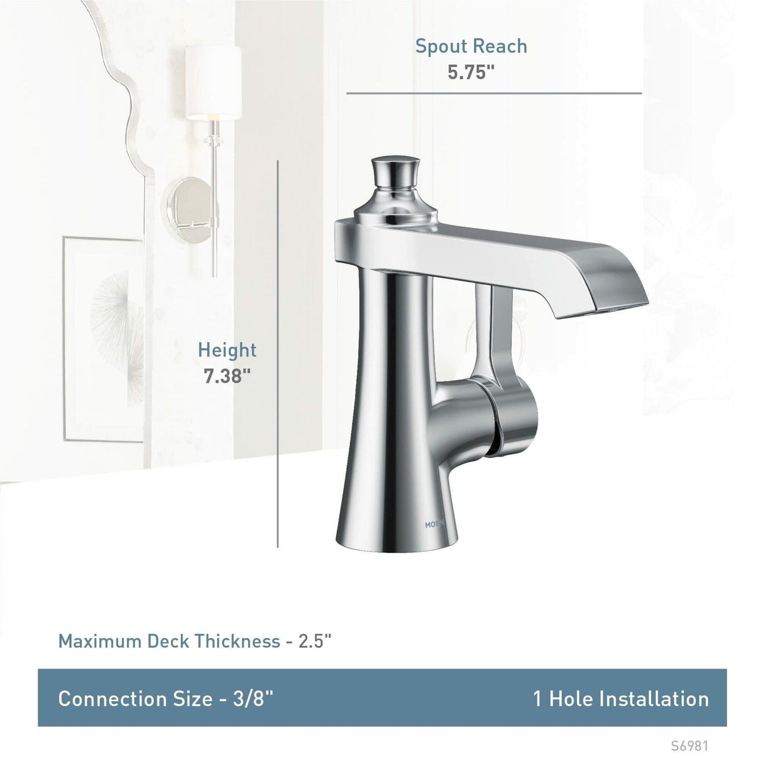 MOEN Flara S6981 One-Handle Single Hole Bathroom Faucet with Drain Assembly in Chrome