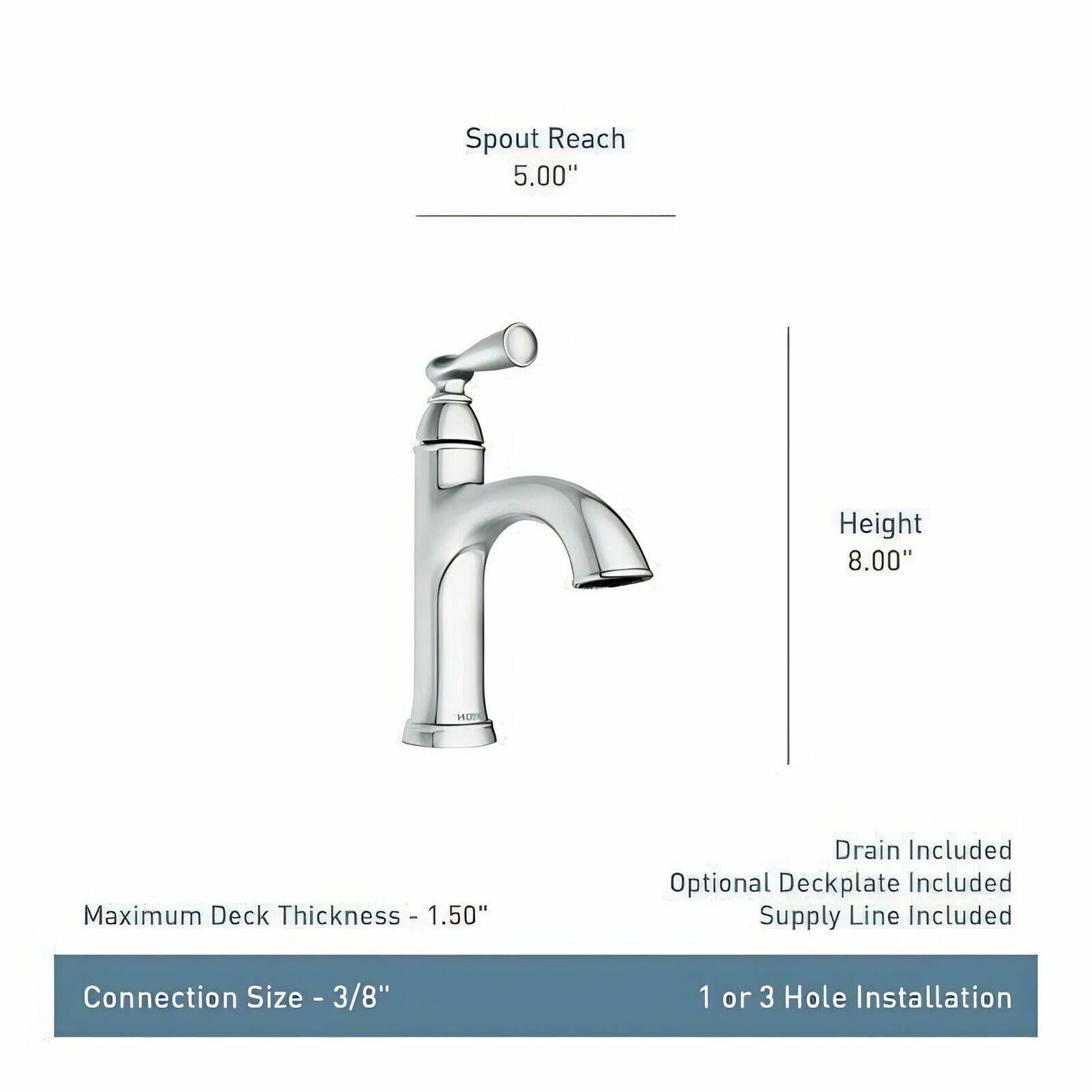 MOEN Banbury 84945 Single Handle Single Hole Bathroom Faucet in Chrome