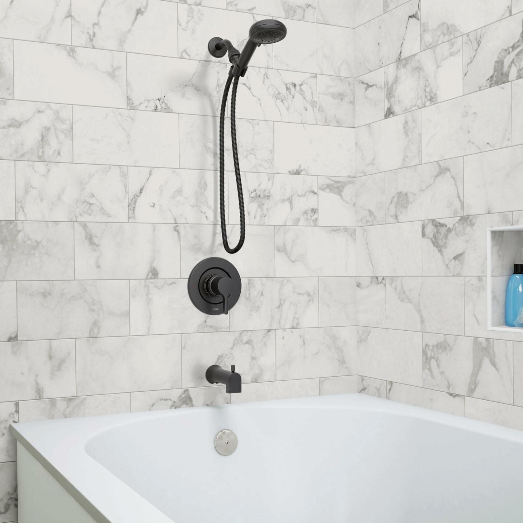 MOEN Beric 82775BL Single Handle 5-Spray Tub and Shower Faucet 1.75 GPM in. Matte Black (Valve Included)