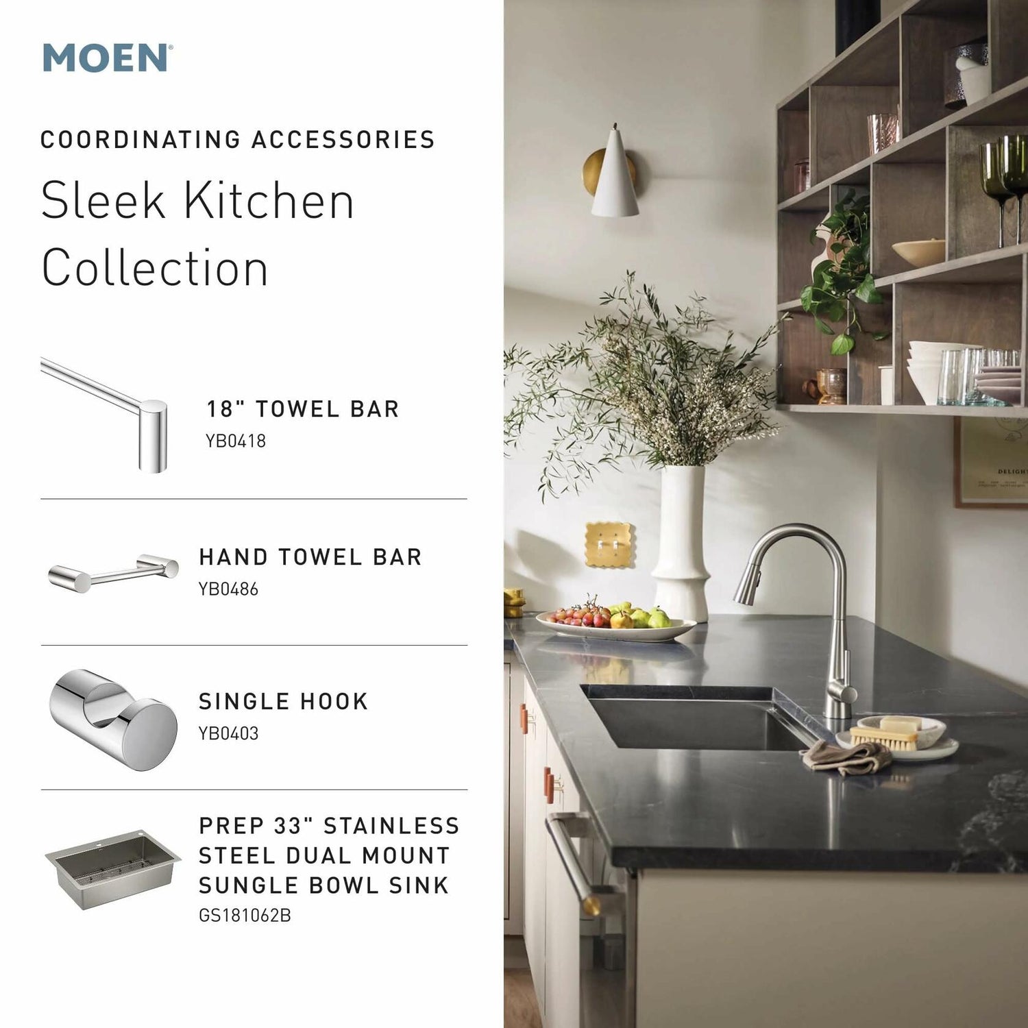 MOEN Sleek 7864BLS One Handle High Arc Pulldown Modern Kitchen Faucet With Power Boost in Black Stainless