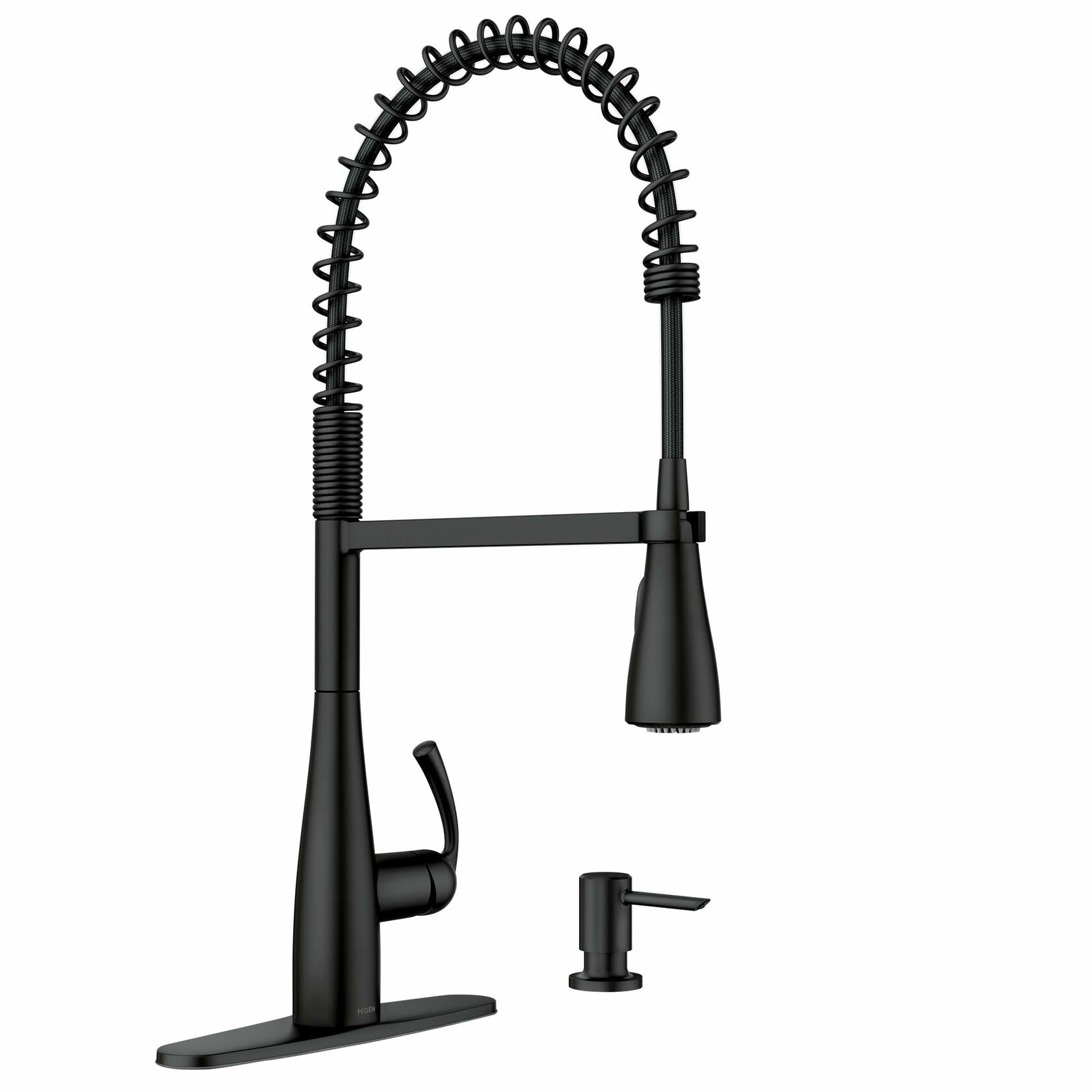MOEN Essie Single-Handle Pre-Rinse Spring Pulldown Sprayer Kitchen Faucet with Power Clean in Matte Black