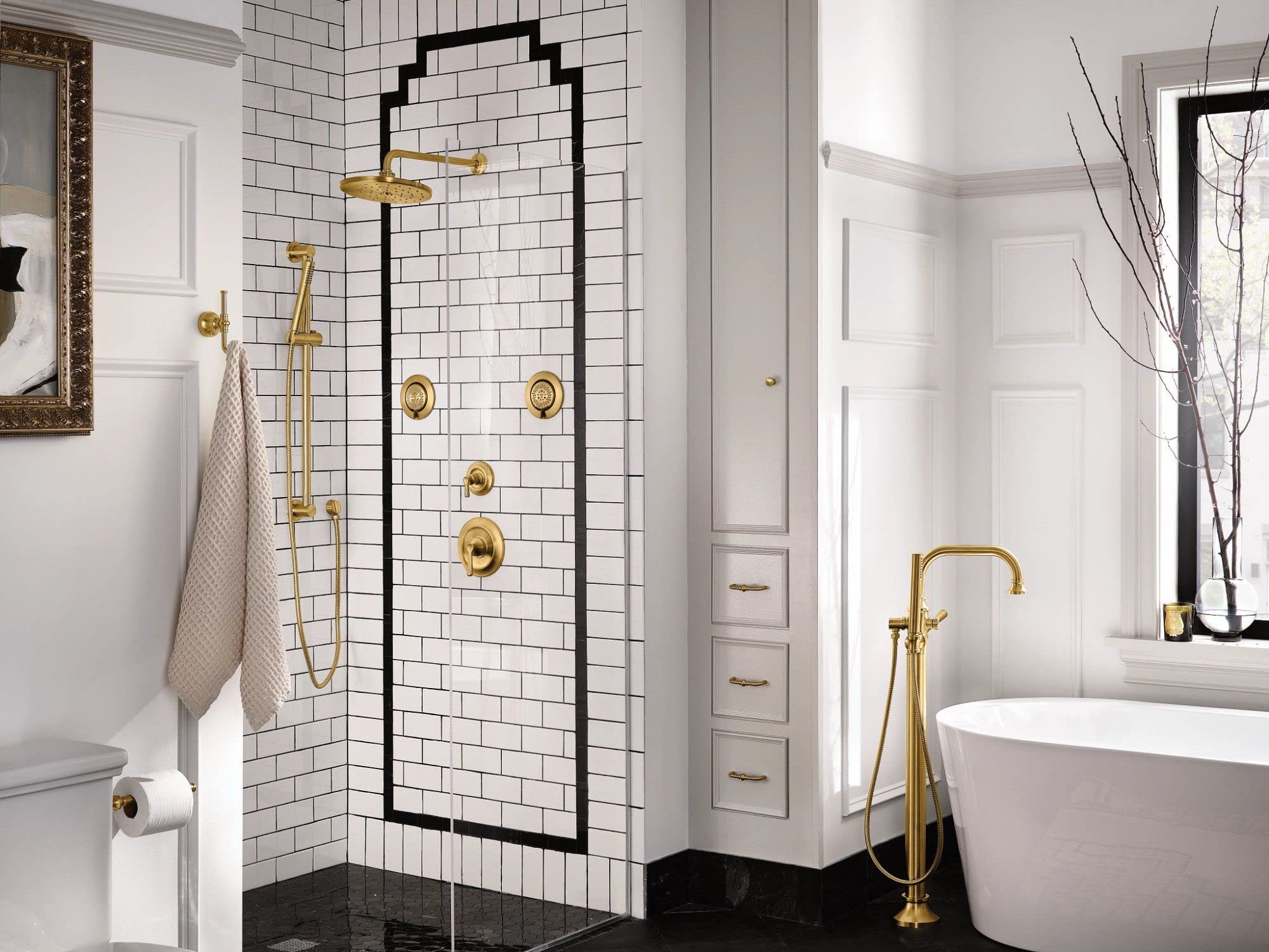MOEN 3887EPBG Modern Eco-Performance Handshower Handheld Shower with 30-Inch Slide Bar and 69-Inch Metal Hose in Brushed Gold