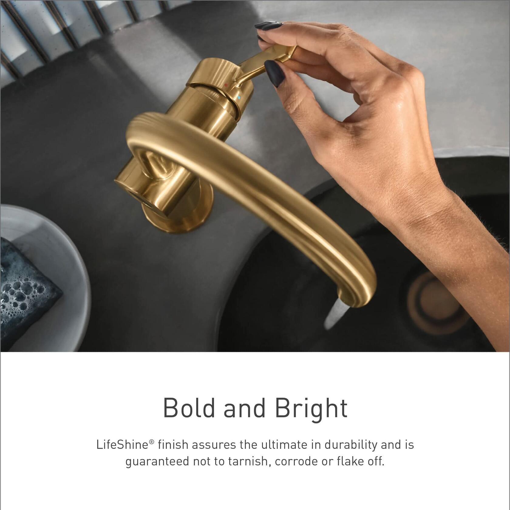 MOEN Flara S6981BG One-Handle Single Hole Bathroom Faucet with Drain Assembly in Brushed Gold