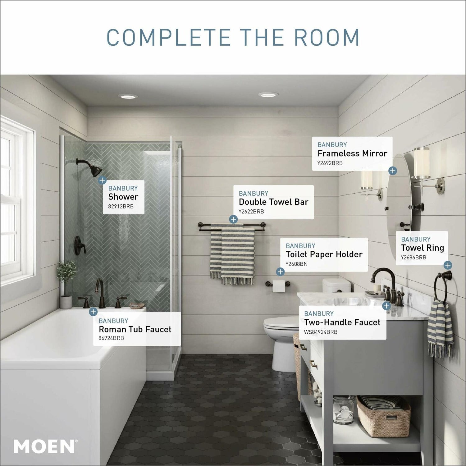 MOEN Banbury 82910BRB Single-Handle Tub and Shower Trim Kit Mediterranean Bronze (Valve Included)