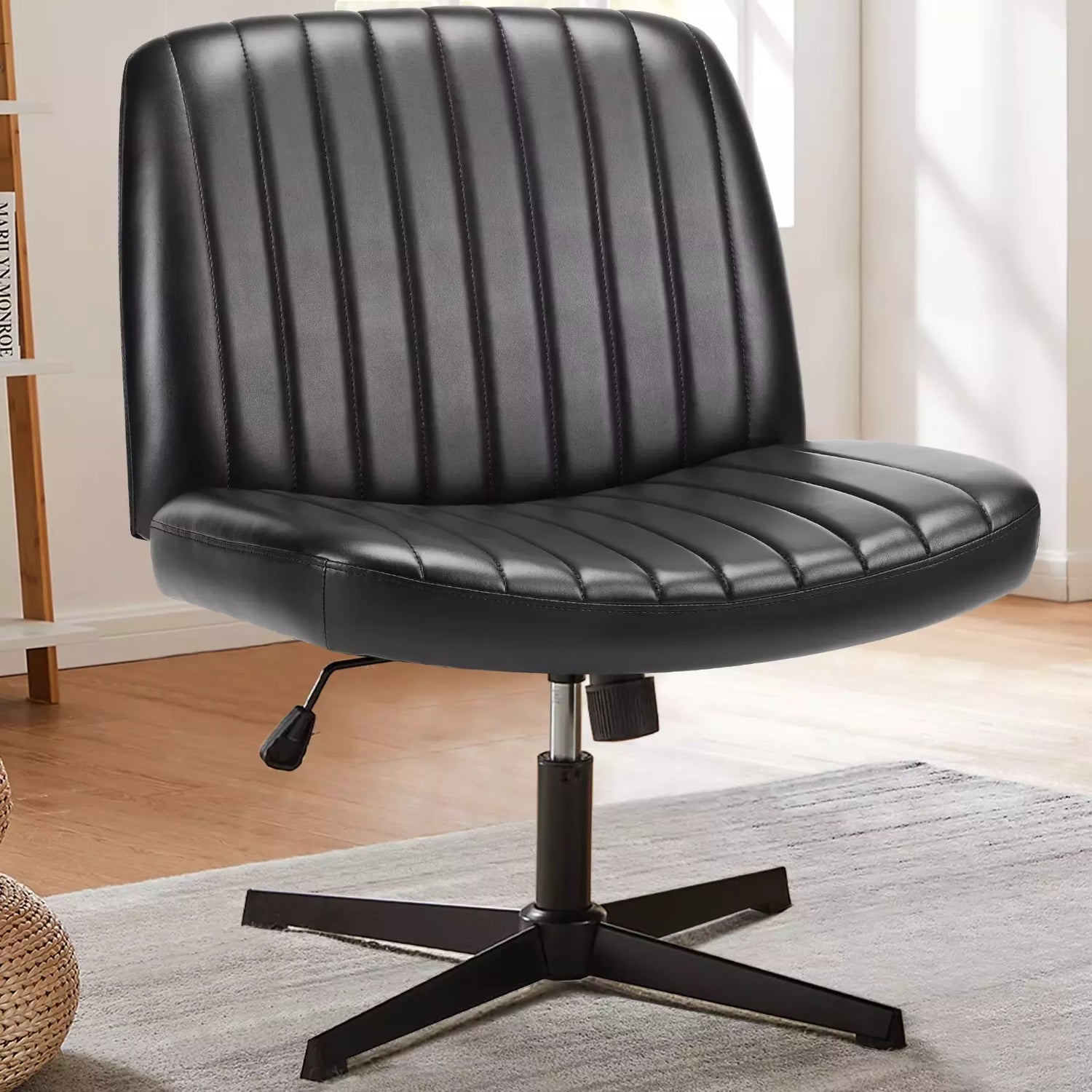 Cross-Legged Rocking Office Chair, Armless, Adjustable Swivel, Task Chair
