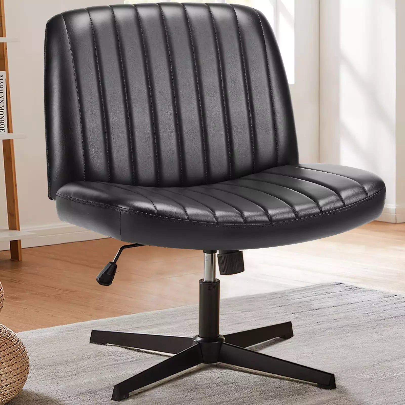 Cross-Legged Rocking Office Chair, Armless, Adjustable Swivel, Task Chair