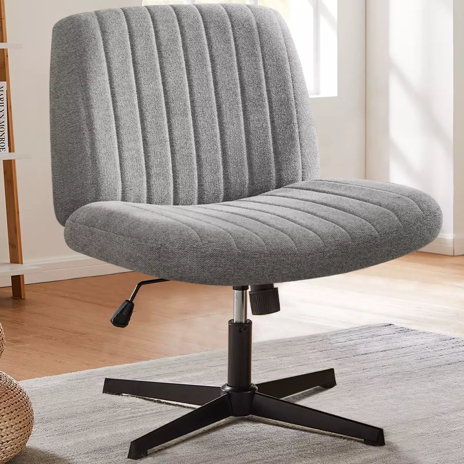 Cross-Legged Rocking Office Chair, Armless, Adjustable Swivel, Task Chair