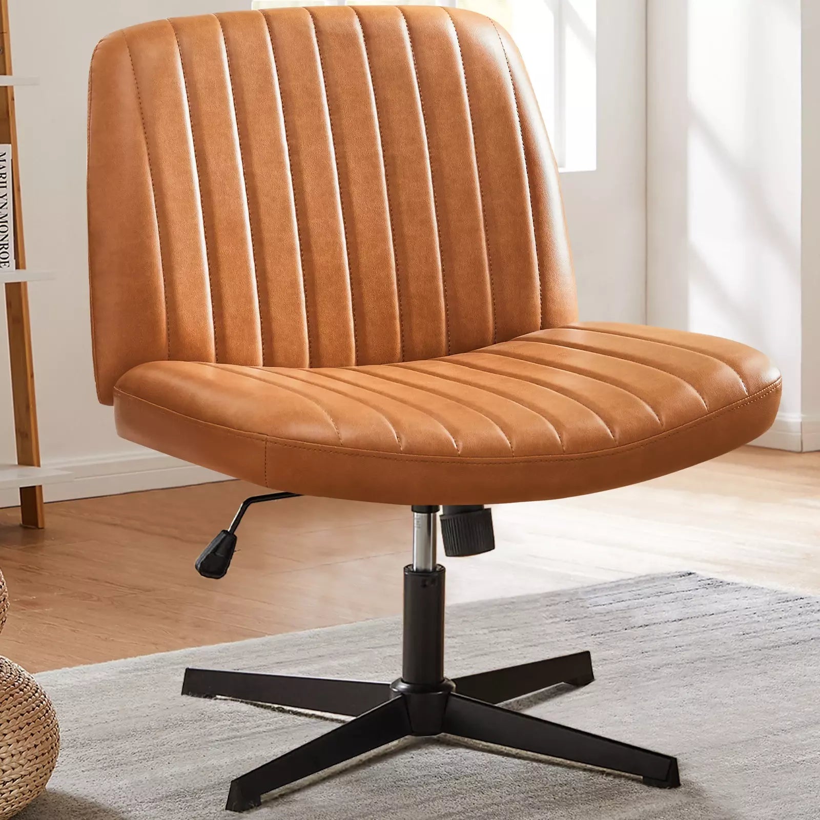 Cross-Legged Rocking Office Chair, Armless, Adjustable Swivel, Task Chair