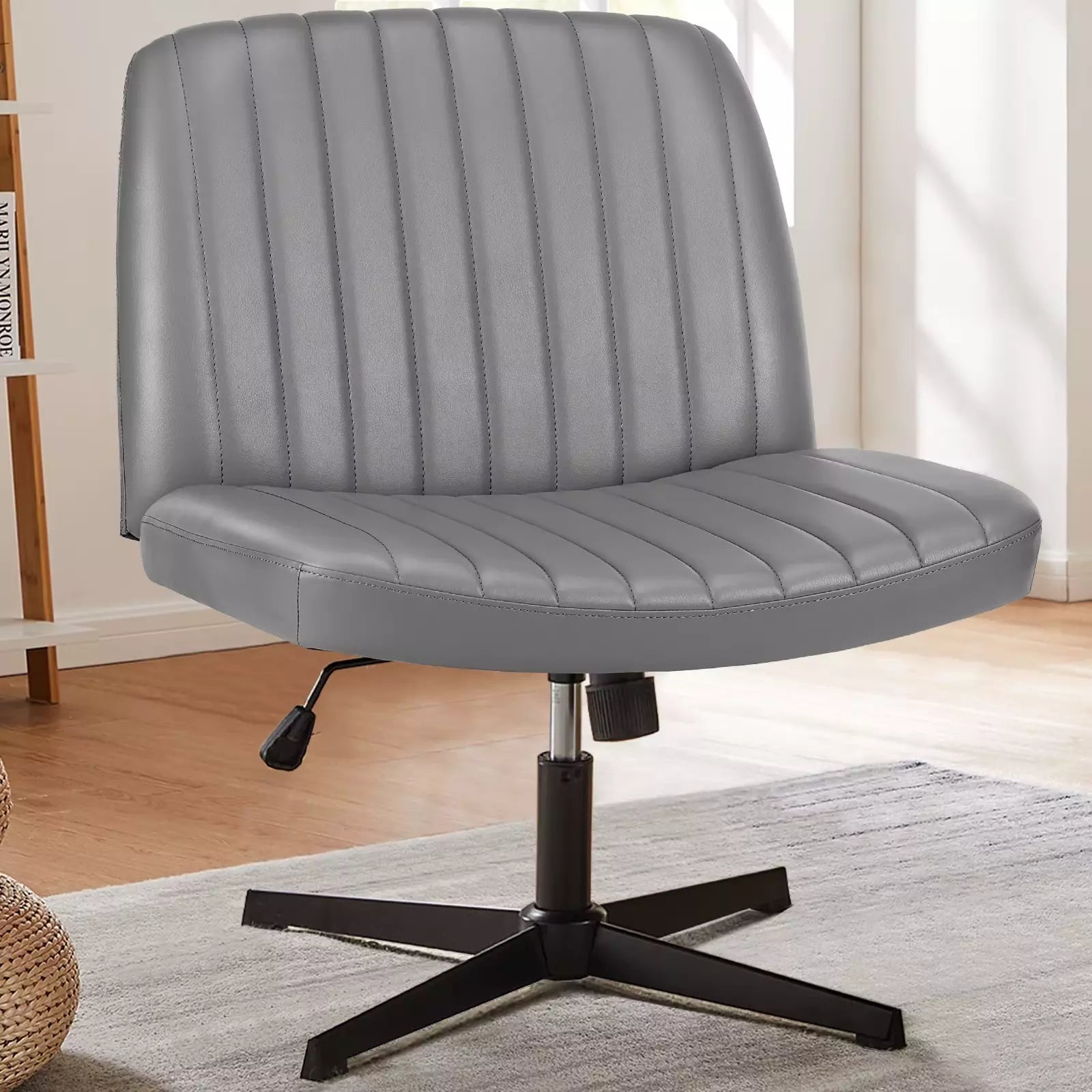Cross-Legged Rocking Office Chair, Armless, Adjustable Swivel, Task Chair