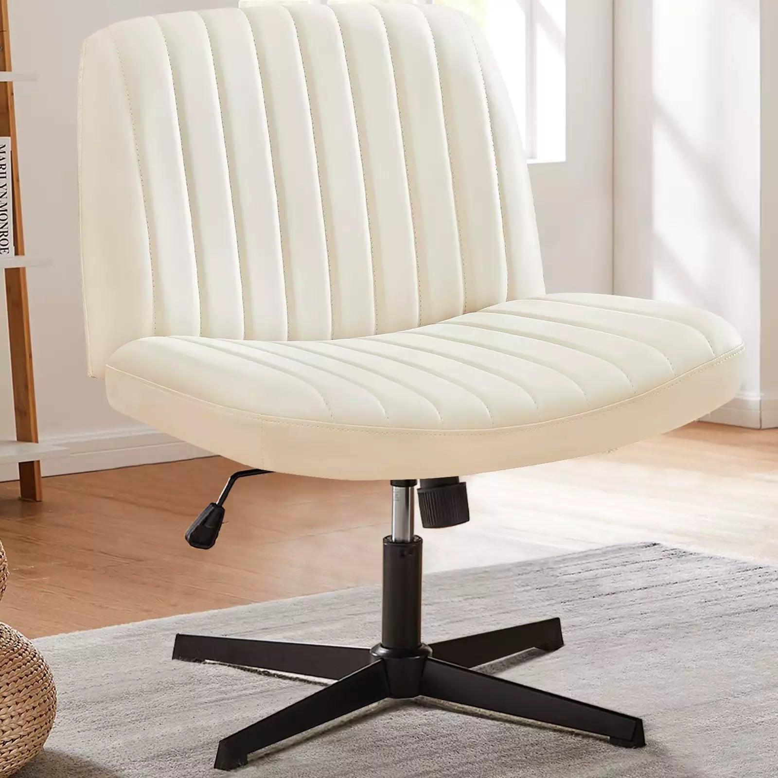 Cross-Legged Rocking Office Chair, Armless, Adjustable Swivel, Task Chair