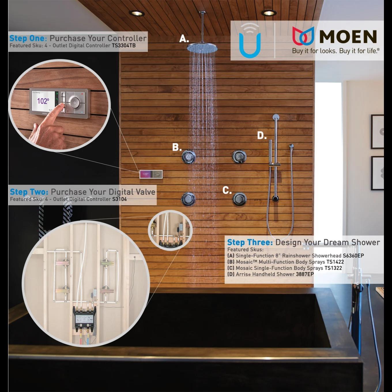 MOEN 179573 Smart Shower Digital Shower Backup Battery Kit with 6 D Batteries