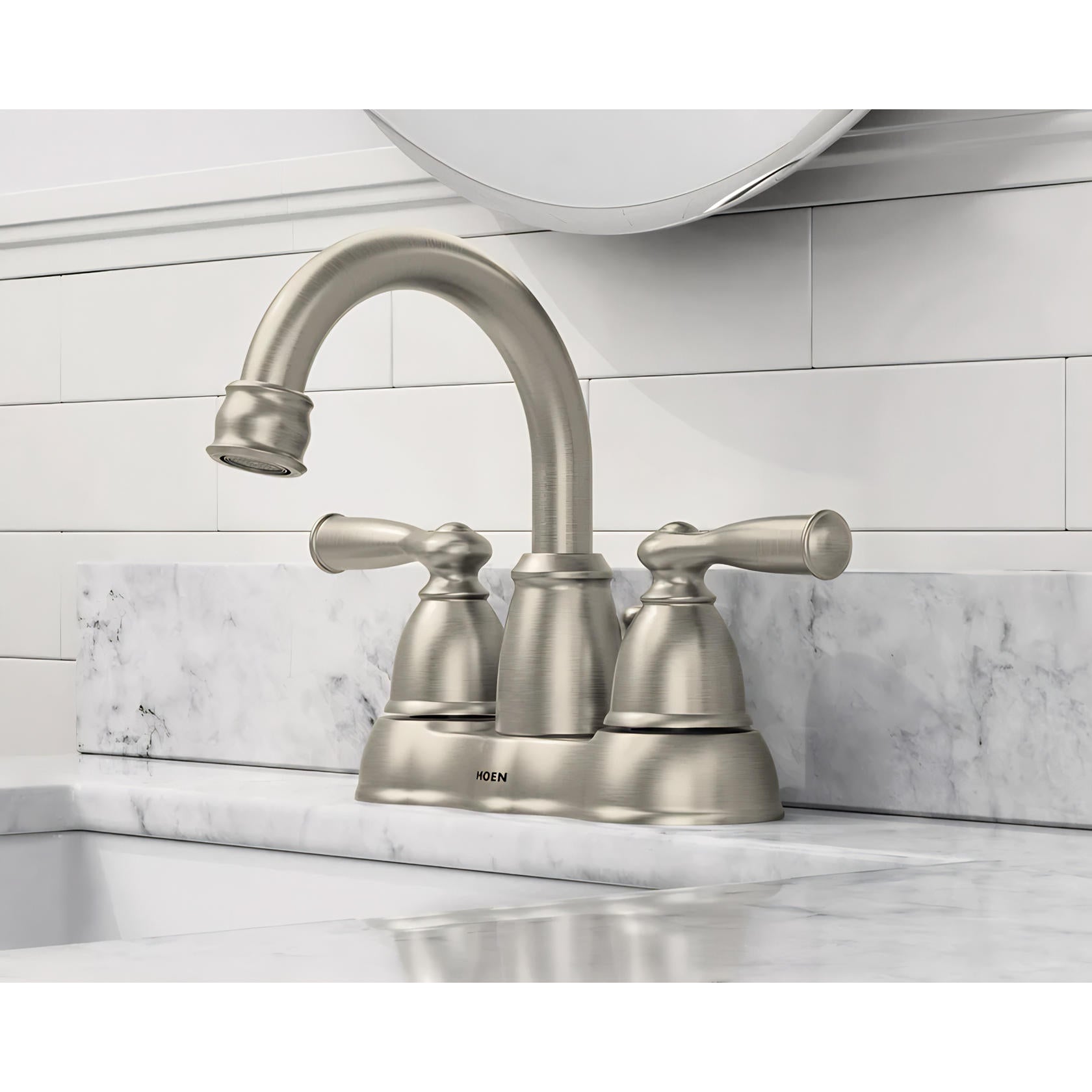 MOEN Banbury WS84913SRN Double Handle Centerset Bathroom Faucet in Spot Resist Brushed Nickel