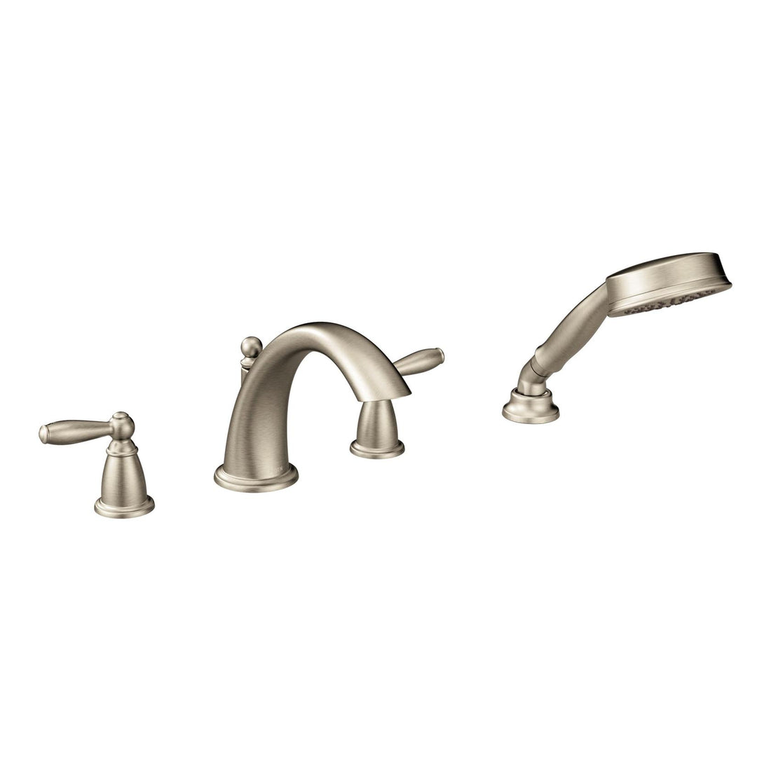 MOEN Brantford T924BN Two Handle Deck-Mount Roman Tub Faucet Trim Kit with Hand Shower in Brushed