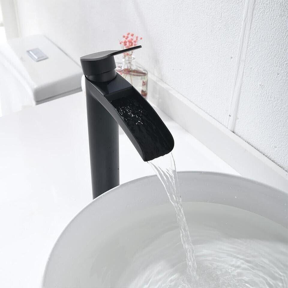 Phiestina Single-Handle Tall Waterfall Vessel Sink Bathroom Faucet Matte Black