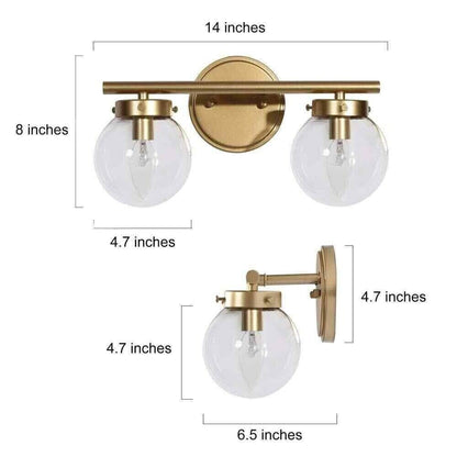 KSANA Bathroom Light Fixtures, 2-Light Gold Vanity Lights with Clear Globe Glass - Like New