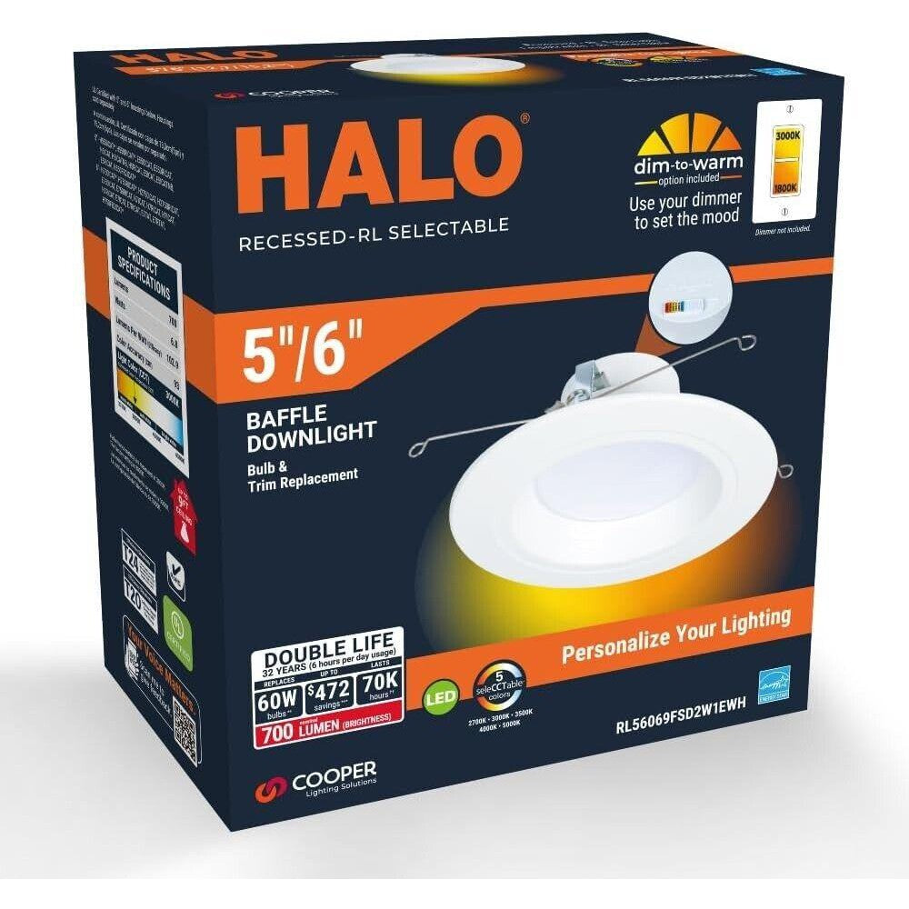 HALO RL56 Series 5/6-inch recessed LED.Selectable CCT Integrated LED Matte White