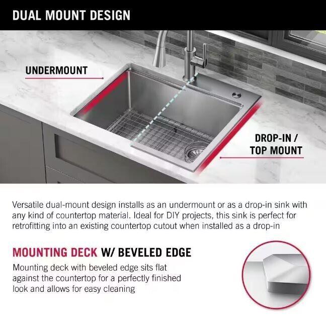 Delta Emery Stainless Steel 30 in. Single Bowl Undermount/Drop-In Kitchen Sink