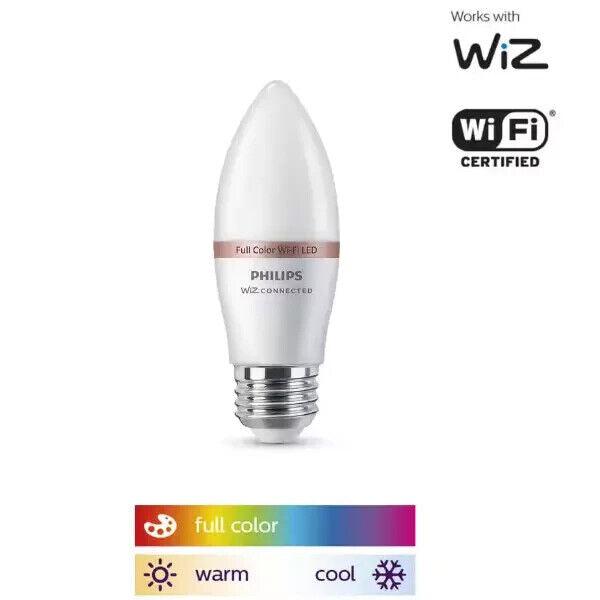 Philips WiZ Smart Light Bulb Color Changing LED B11 E26 Medium Base WIFI 40W - Like New